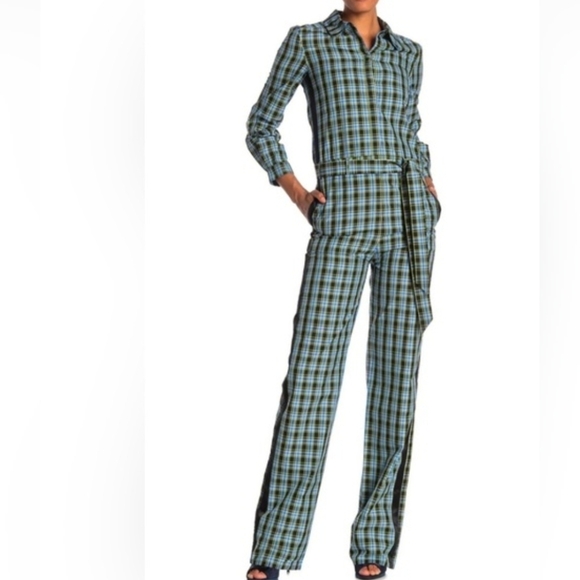 Burberry women's Plaid Jumpsuit Green Blue Black Size 8 NWOT